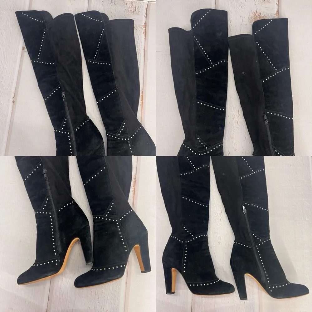 VINCE CAMUTO Carlene‎ Black Embellished Leather Suede Over The Knee Boots 6 1/2M